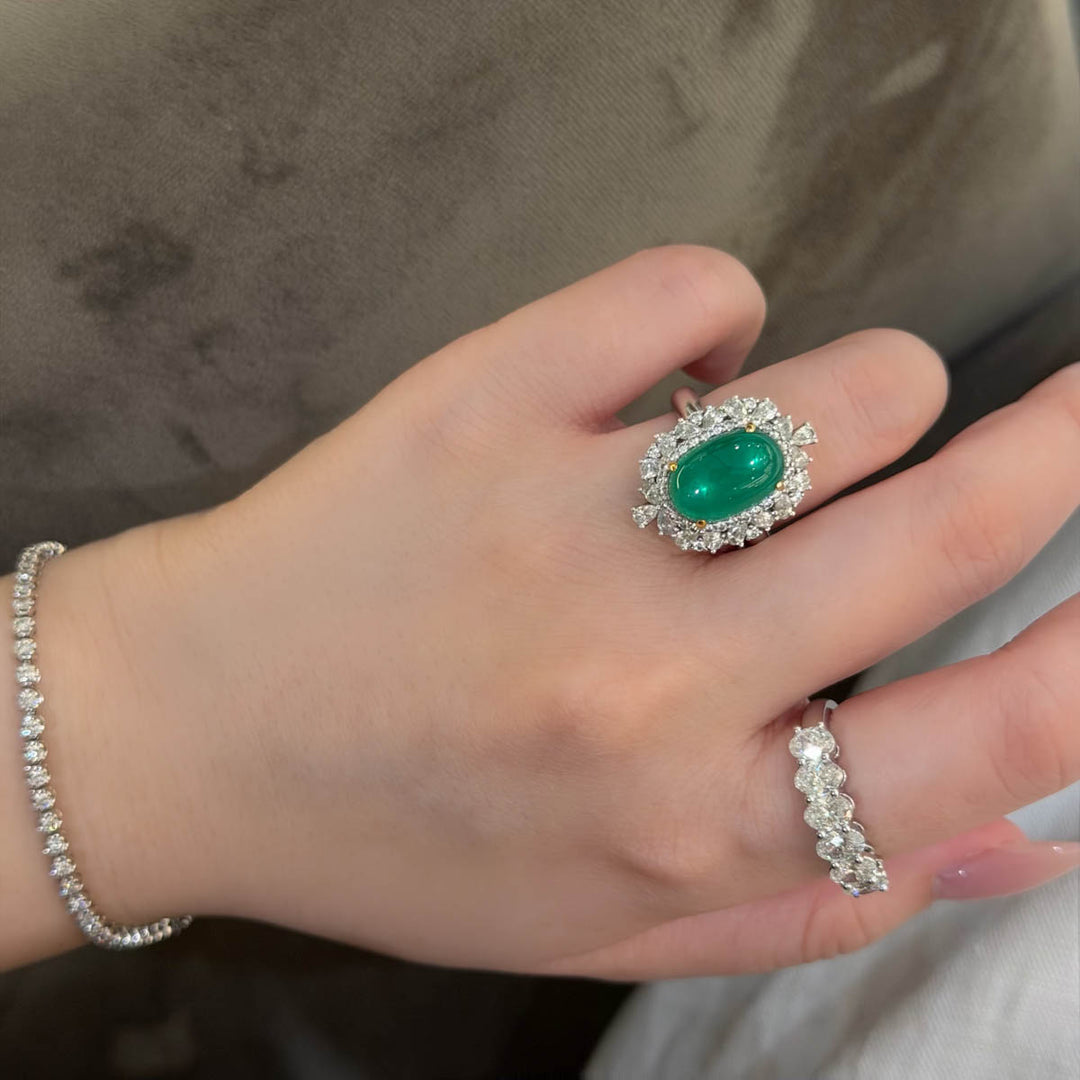 Natural Columbia Emerald Diamond Ring D5.17ct d1.513ct. 18K