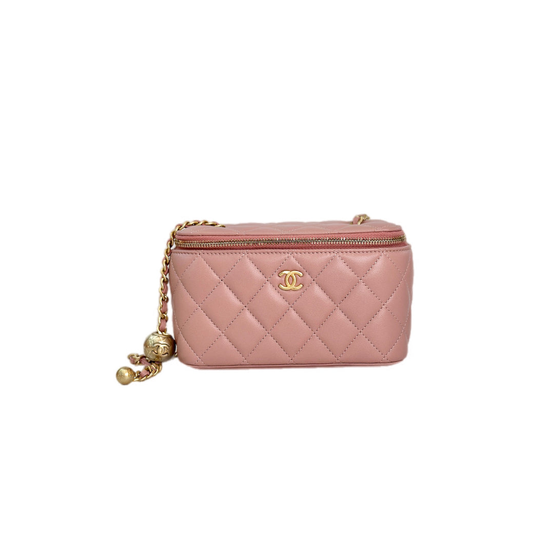 Chanel Pink Lambskin Vanity Box Bag with Pearl Crush