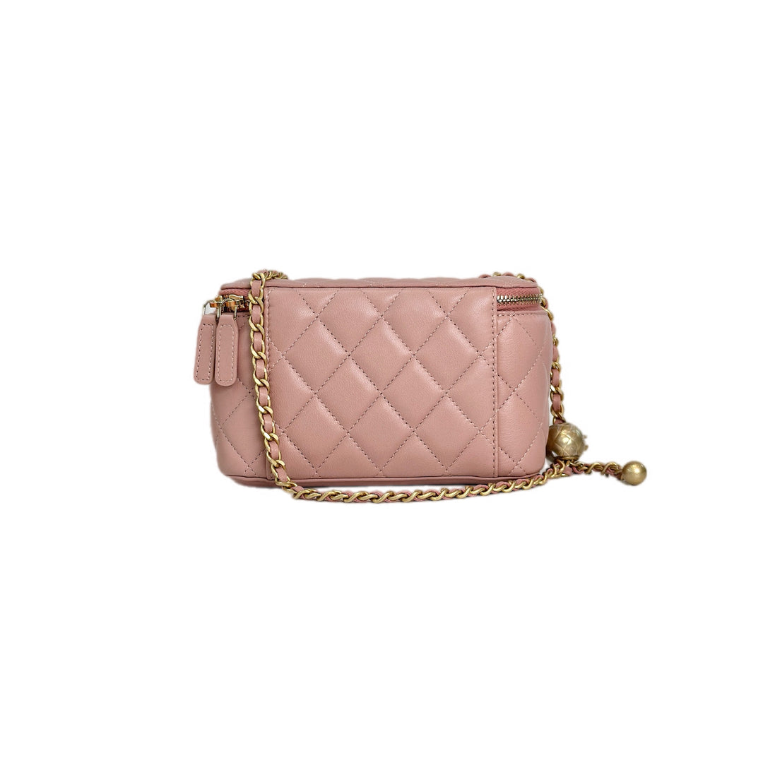 Chanel Pink Lambskin Vanity Box Bag with Pearl Crush