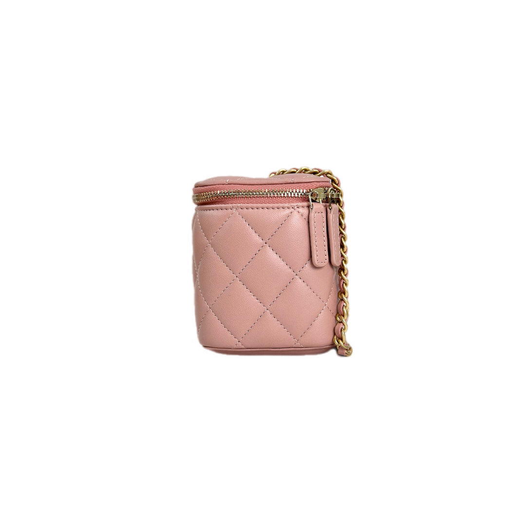 Chanel Pink Lambskin Vanity Box Bag with Pearl Crush
