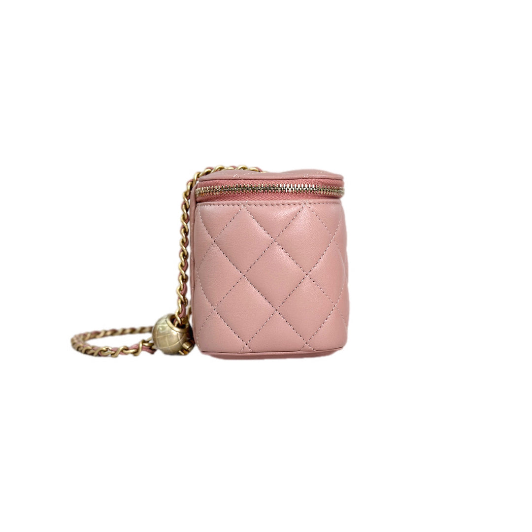 Chanel Pink Lambskin Vanity Box Bag with Pearl Crush