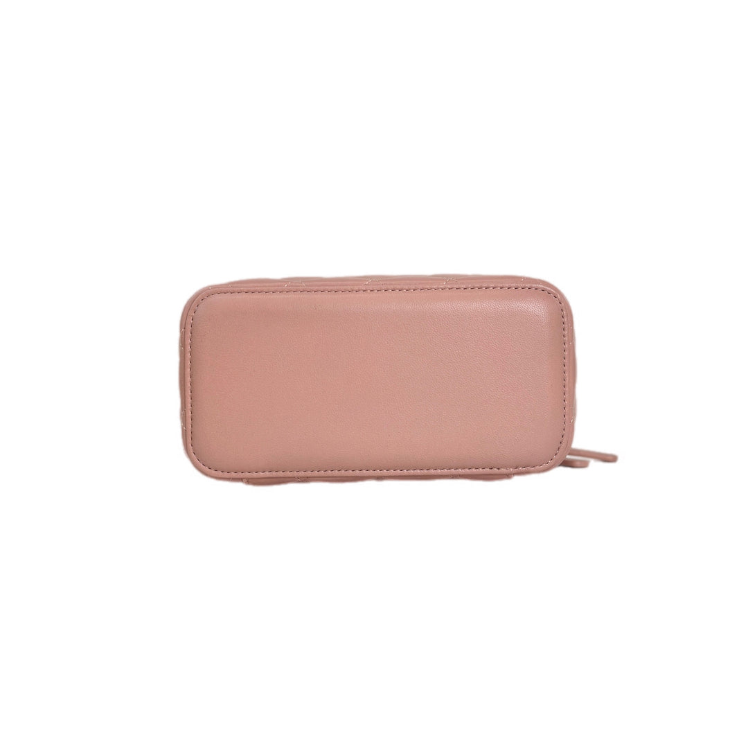 Chanel Pink Lambskin Vanity Box Bag with Pearl Crush