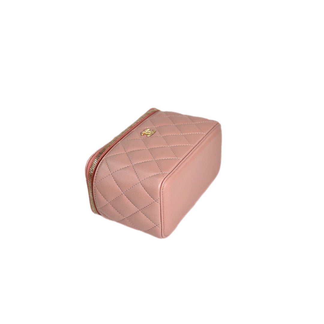 Chanel Pink Lambskin Vanity Box Bag with Pearl Crush