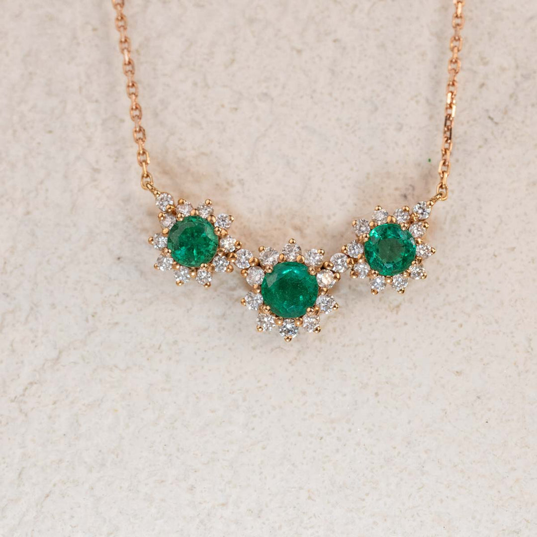 Natural Zambia Emerald Diamond Necklace D1.17 ct d0.564ct. 18K