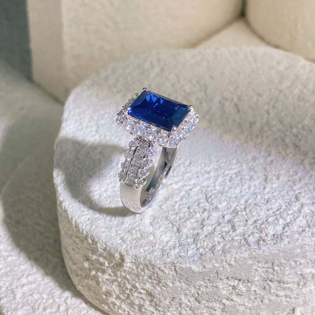 Natural Blue Sapphire Ring D3.60ct d1.23ct 18K, Sri Lanka Royal Blue,GSL