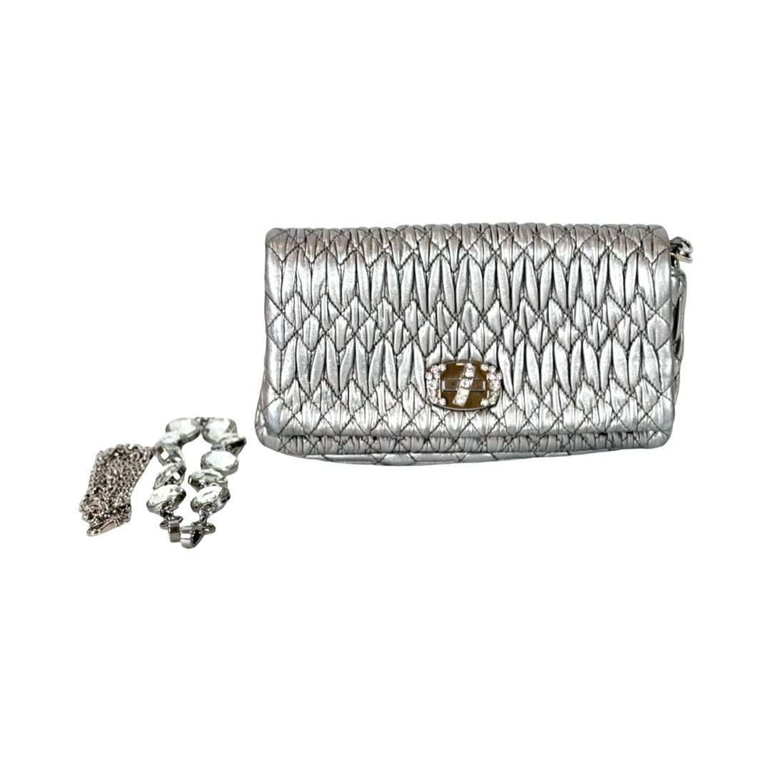 Miumiu Crystal Chain Bag Silver Lambskin