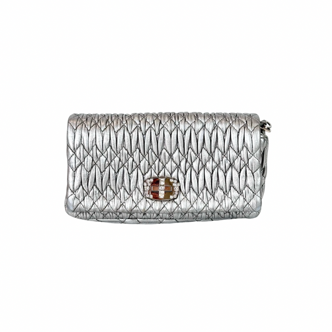 Miumiu Crystal Chain Bag Silver Lambskin