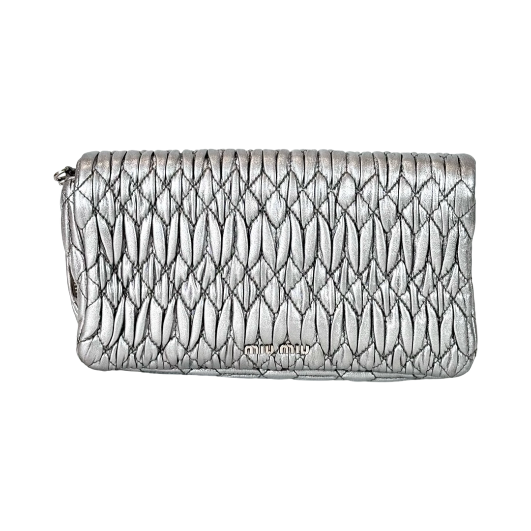 Miumiu Crystal Chain Bag Silver Lambskin