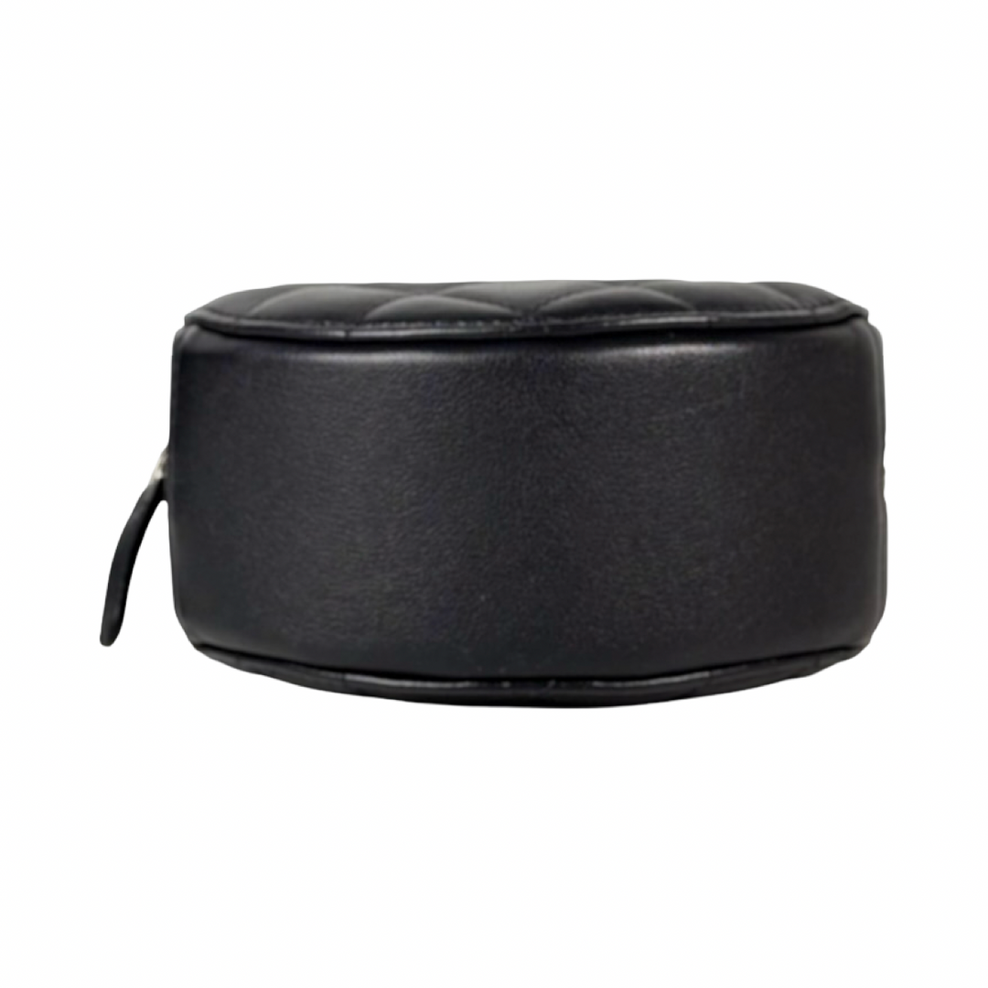 Chanel Black Round Clutch with Pearl Chain Lambskin Bag