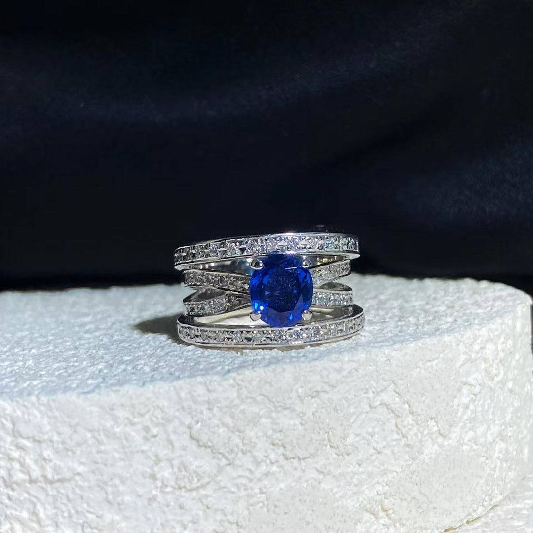 Natural Blue Sapphire Diamond Ring D1.55ct d0.45ct. PT,Sri Lanka