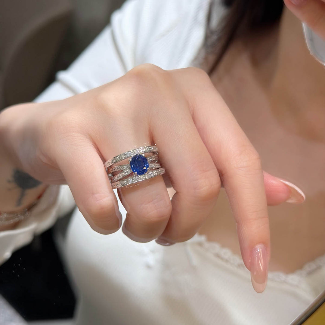 Natural Blue Sapphire Diamond Ring D1.55ct d0.45ct. PT,Sri Lanka