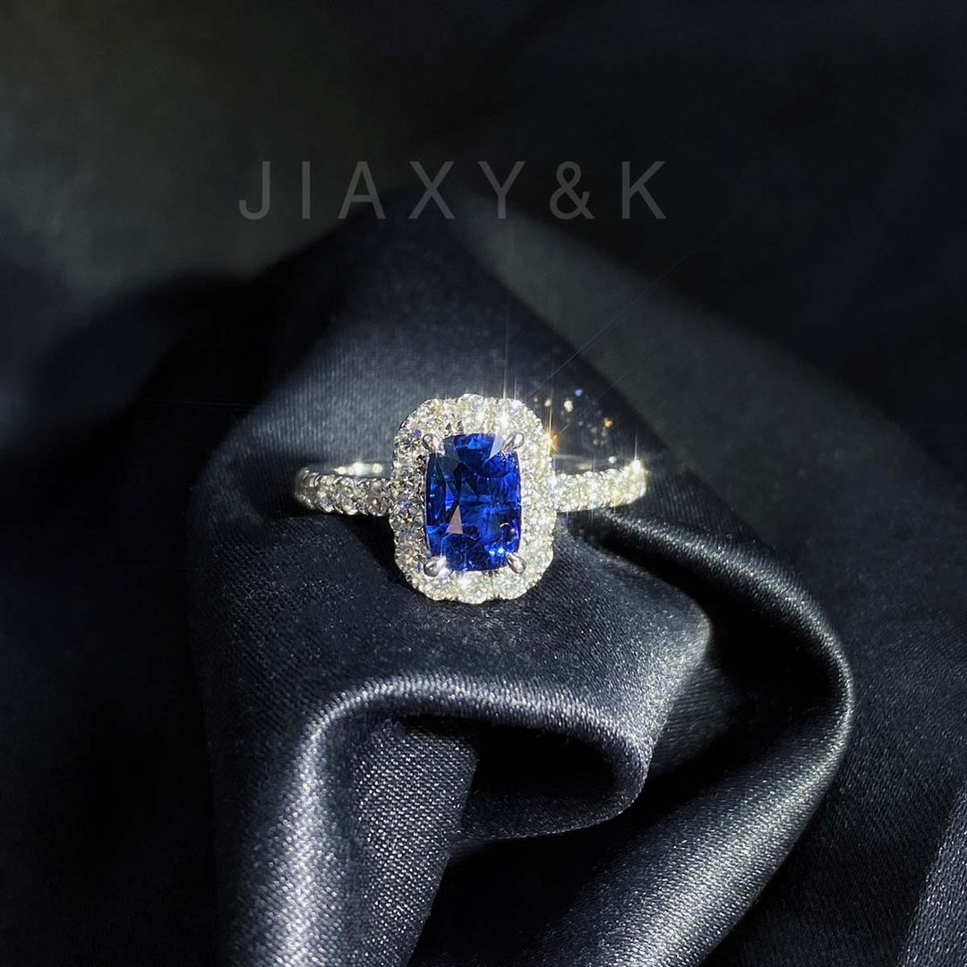 Natural Sri Lanka Sapphire Diamond Ring D2.09ct d1.04ct. 18K Royal Blue