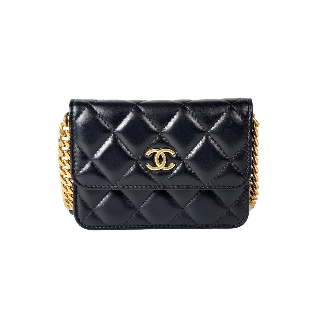 Chanel Black Mini WOC Pearl Chain Bag