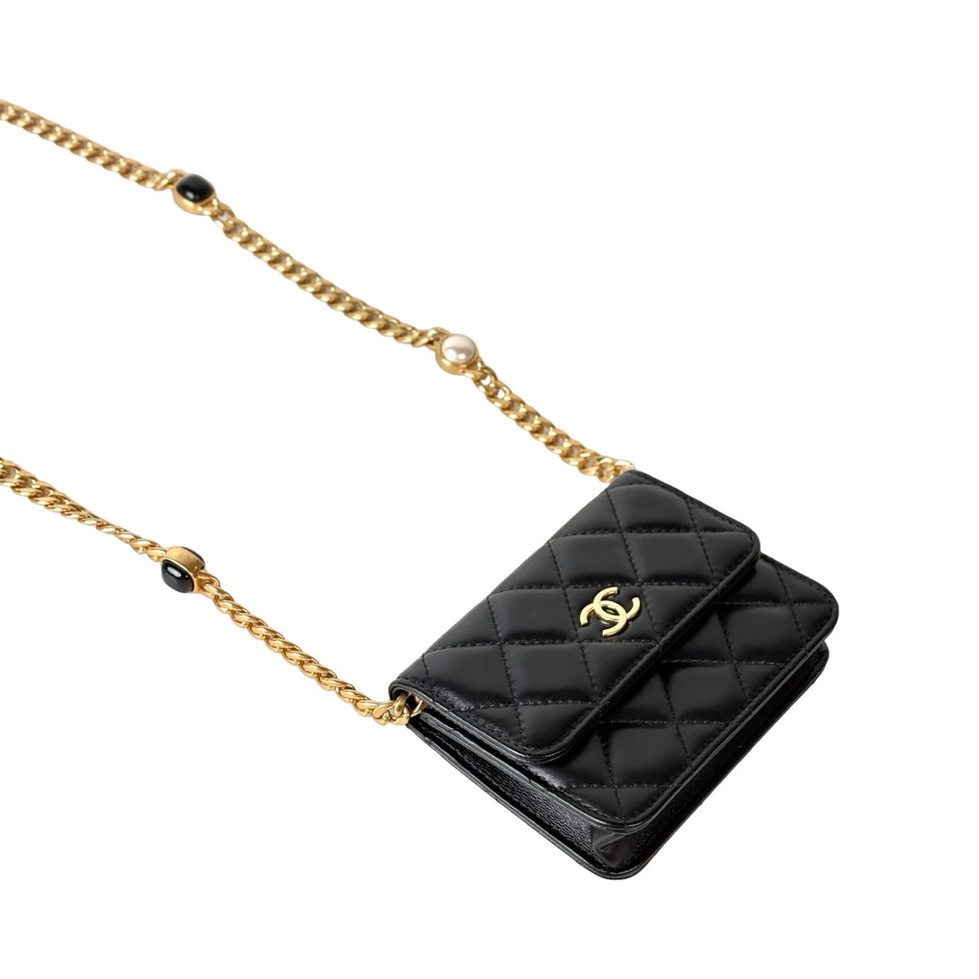 Chanel Black Mini WOC Pearl Chain Bag