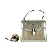Bvlgari Serpenti Bag Cross Body Top Handle Silver Patent Leather