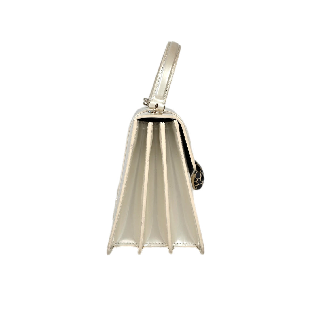 Bvlgari Serpenti Bag Top Handle Pearly White Patent Leather