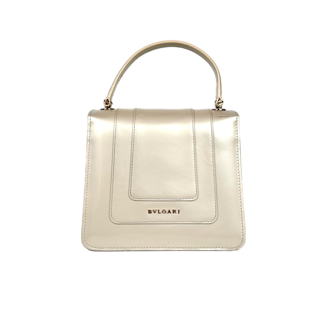 Bvlgari Serpenti Bag Top Handle Pearly White Patent Leather
