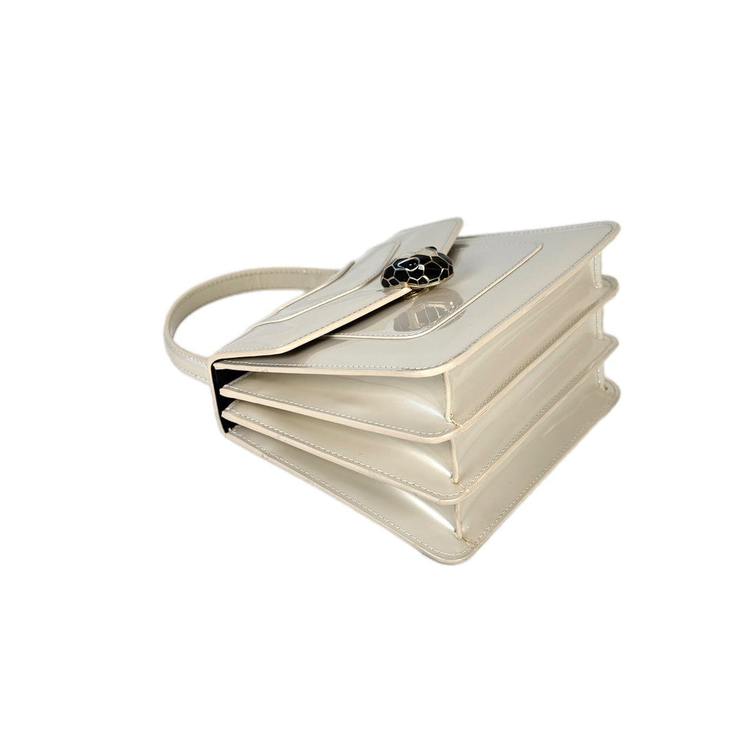 Bvlgari Serpenti Bag Top Handle Pearly White Patent Leather