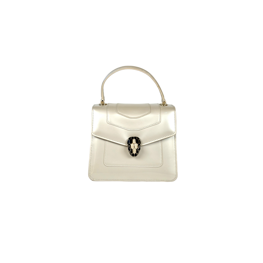 Bvlgari Serpenti Bag Top Handle Pearly White Patent Leather