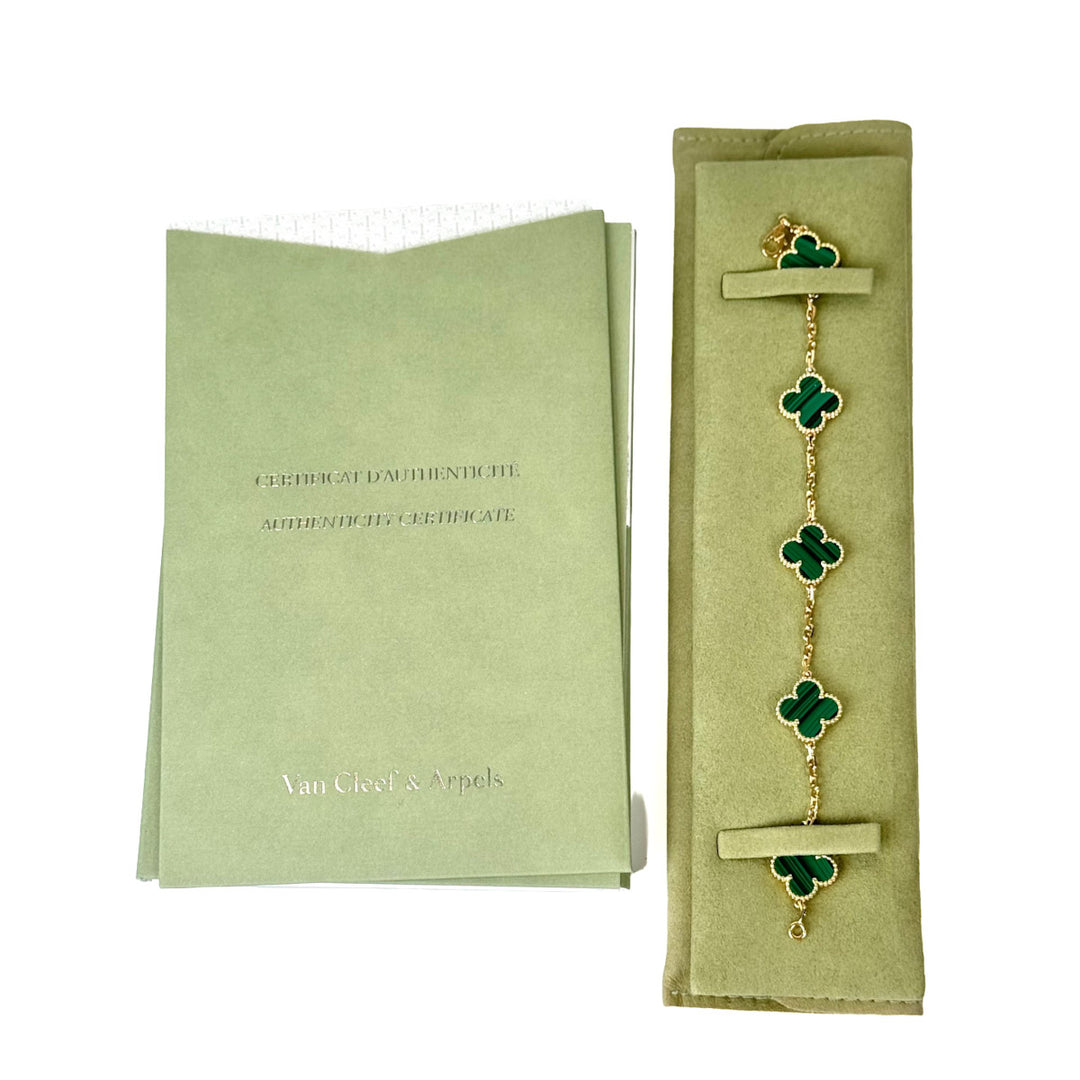 VCA Vintage Alhambra 5 Motifs 18K Malachite Bracelet