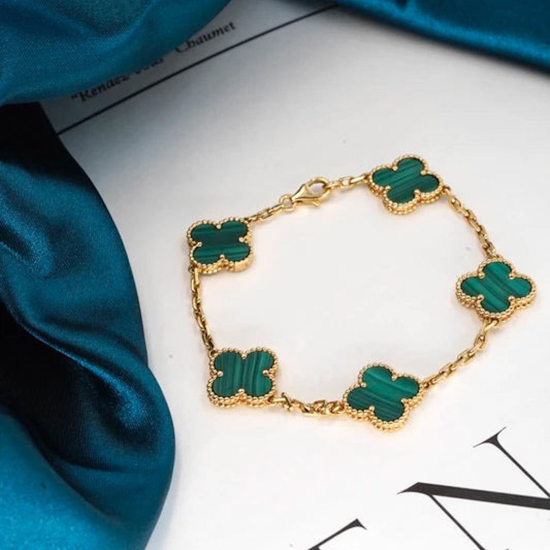 VCA Vintage Alhambra 5 Motifs 18K Malachite Bracelet