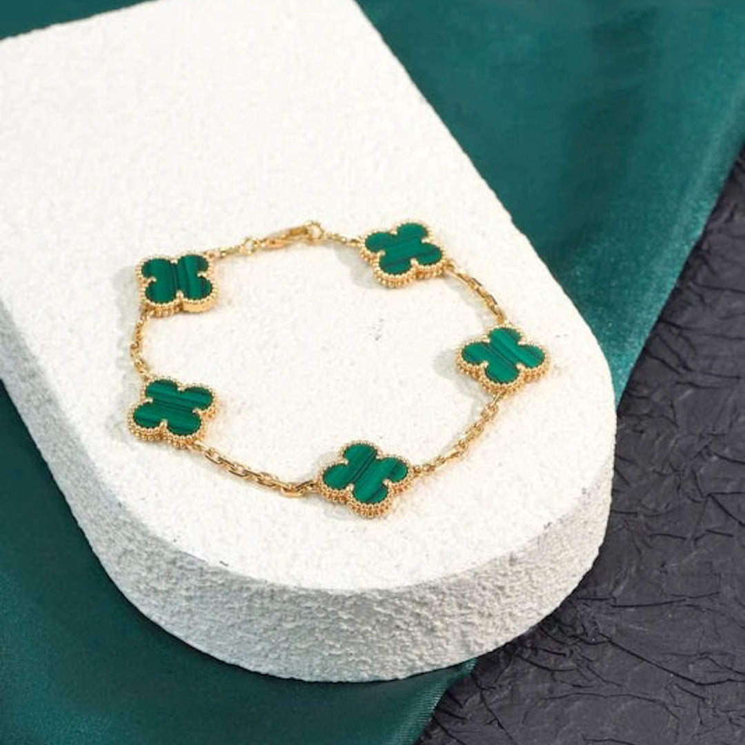VCA Vintage Alhambra 5 Motifs 18K Malachite Bracelet