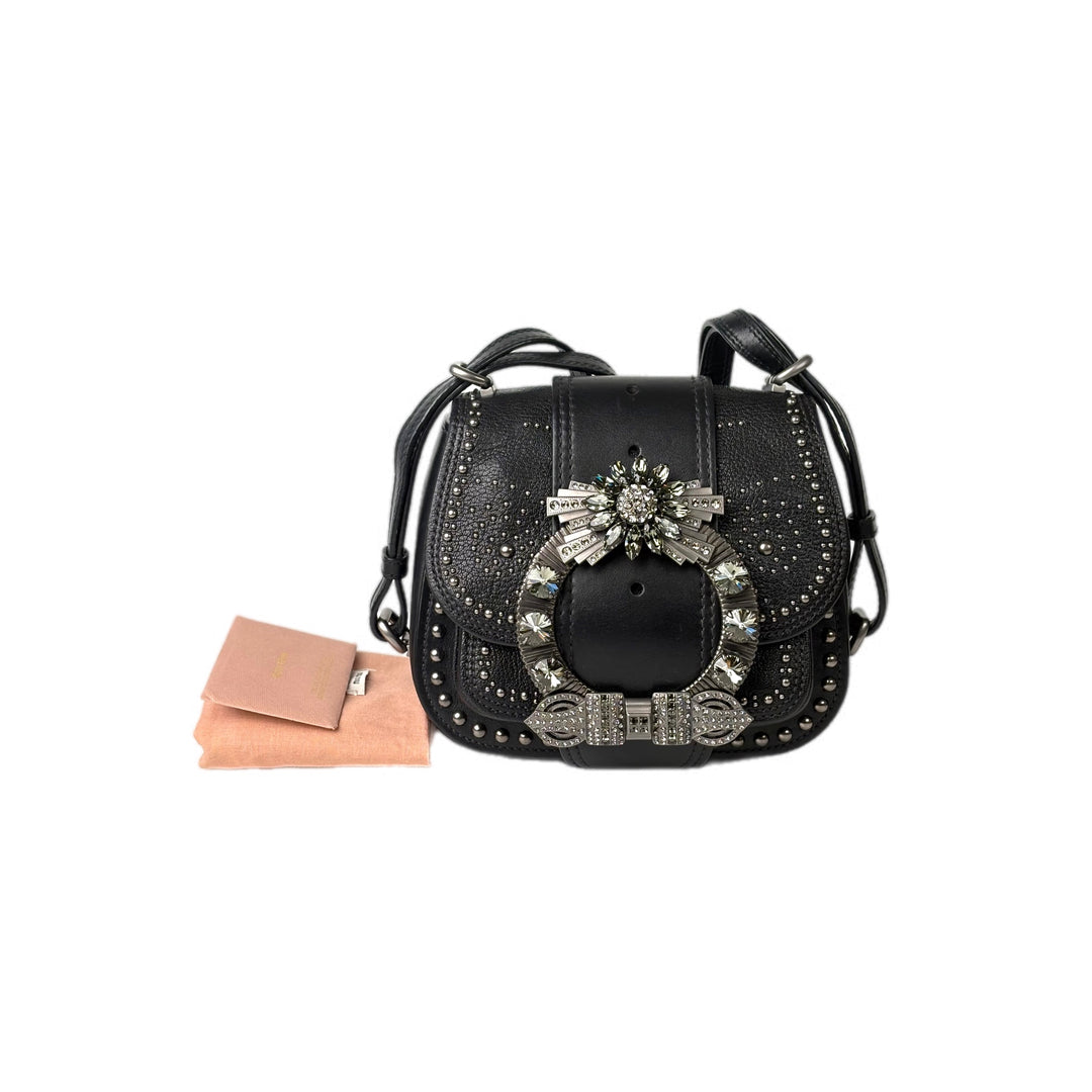 Miumiu Strap Crystal Bag Black Clalfskin