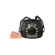 Miumiu Strap Crystal Bag Black Clalfskin