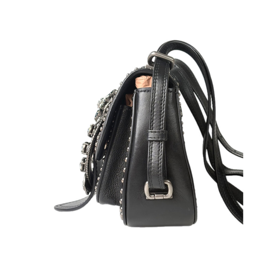 Miumiu Strap Crystal Bag Black Clalfskin