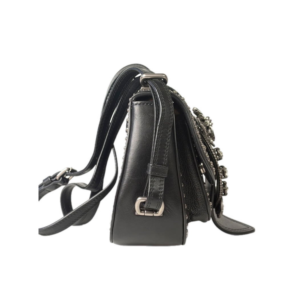 Miumiu Strap Crystal Bag Black Clalfskin