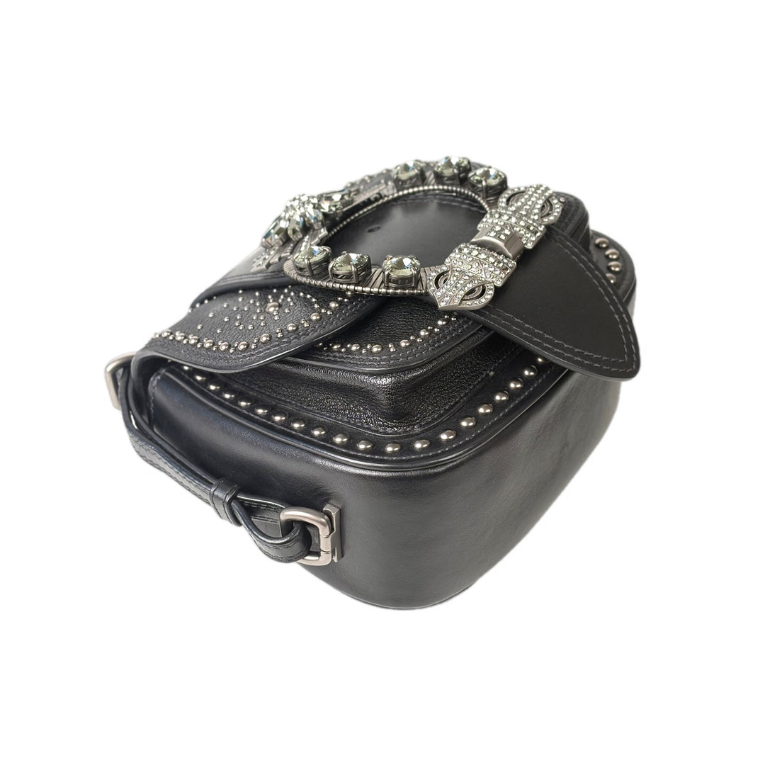 Miumiu Strap Crystal Bag Black Clalfskin