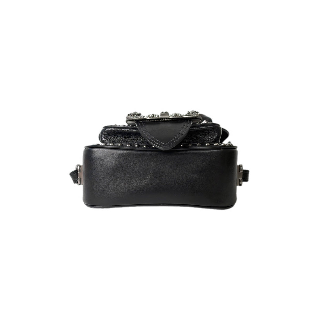 Miumiu Strap Crystal Bag Black Clalfskin