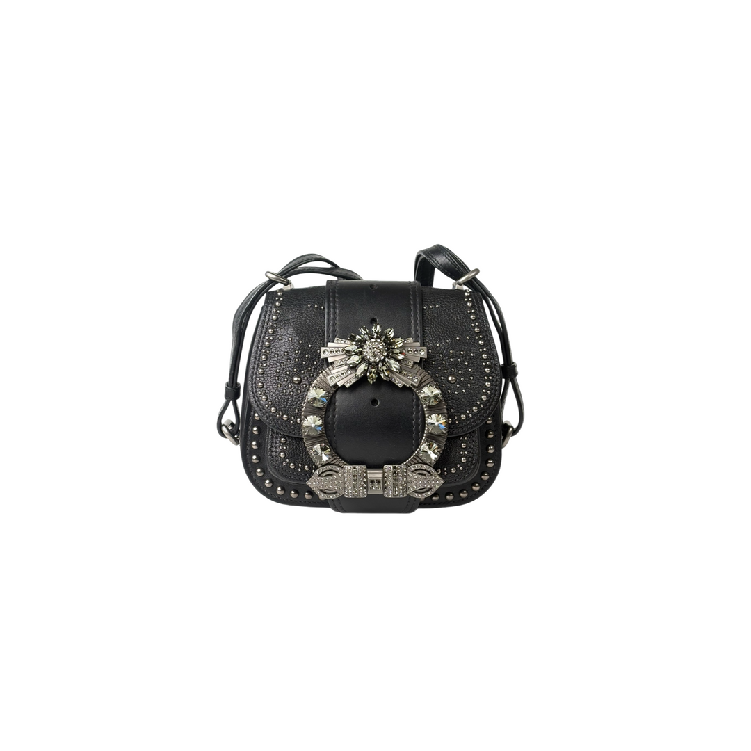 Miumiu Strap Crystal Bag Black Clalfskin