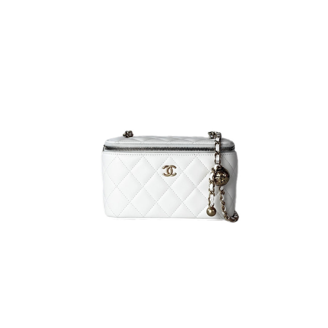 Chanel Vanity Box White Lambskin with Pearl Crush