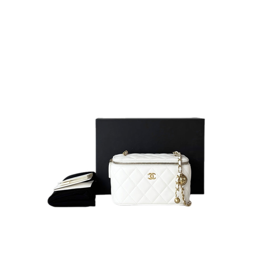 Chanel Vanity Box White Lambskin with Pearl Crush