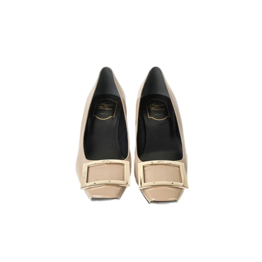 Roger Vivier Trompette Beige Patent Shoes#38.5