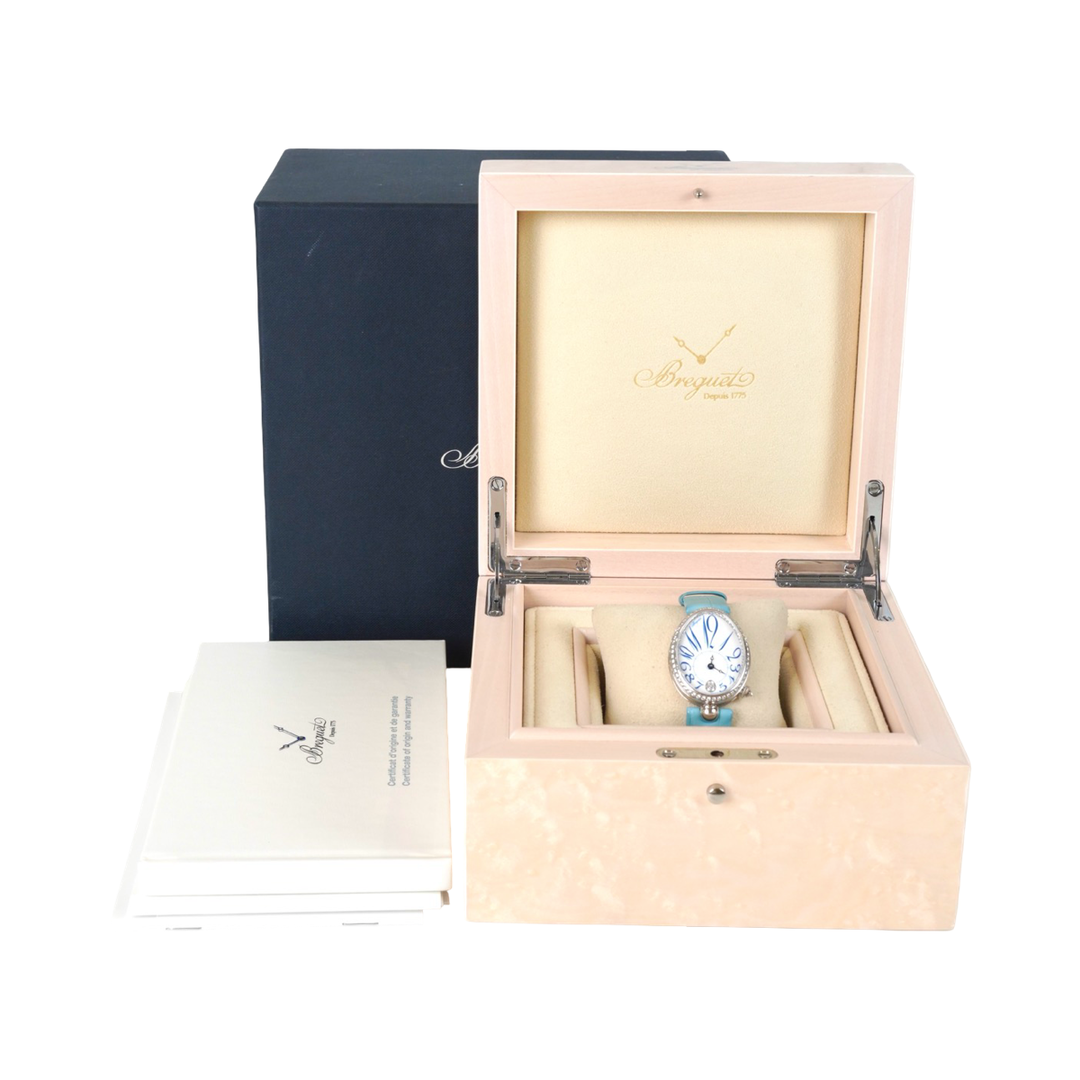 Breguet Reine de Naples 8918 18K White Gold Diamond Auto Watch 36.5 x 28.45 MM