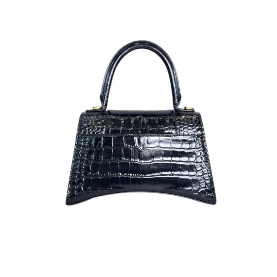 Balenciaga Small Black Embossed Crocodile Hourglass Bag