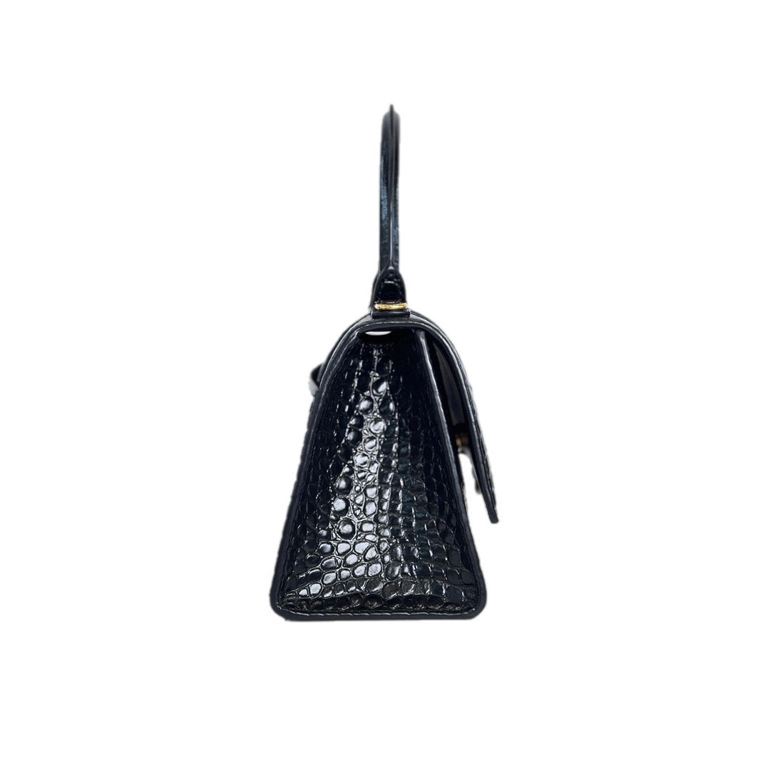 Balenciaga Small Black Embossed Crocodile Hourglass Bag