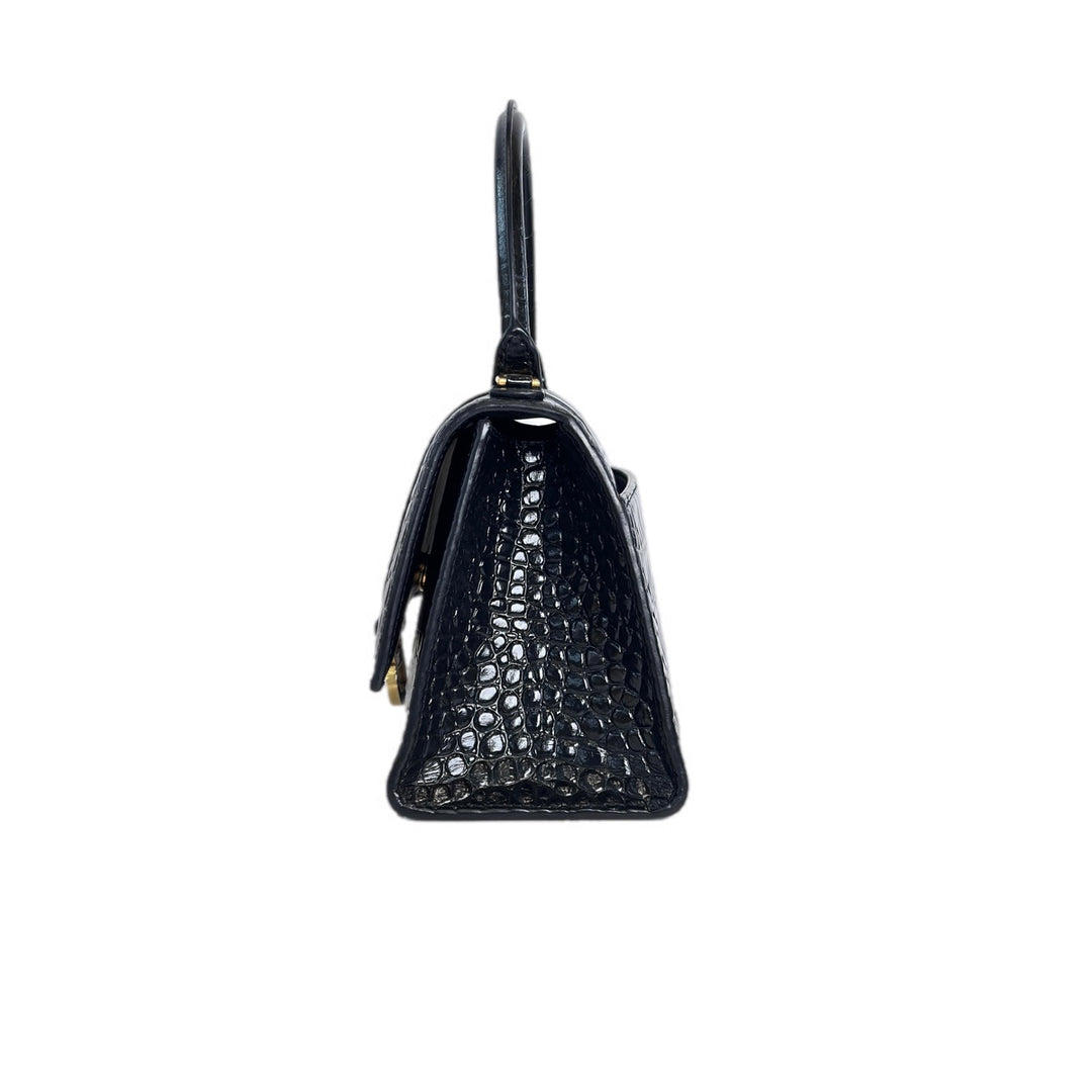 Balenciaga Small Black Embossed Crocodile Hourglass Bag