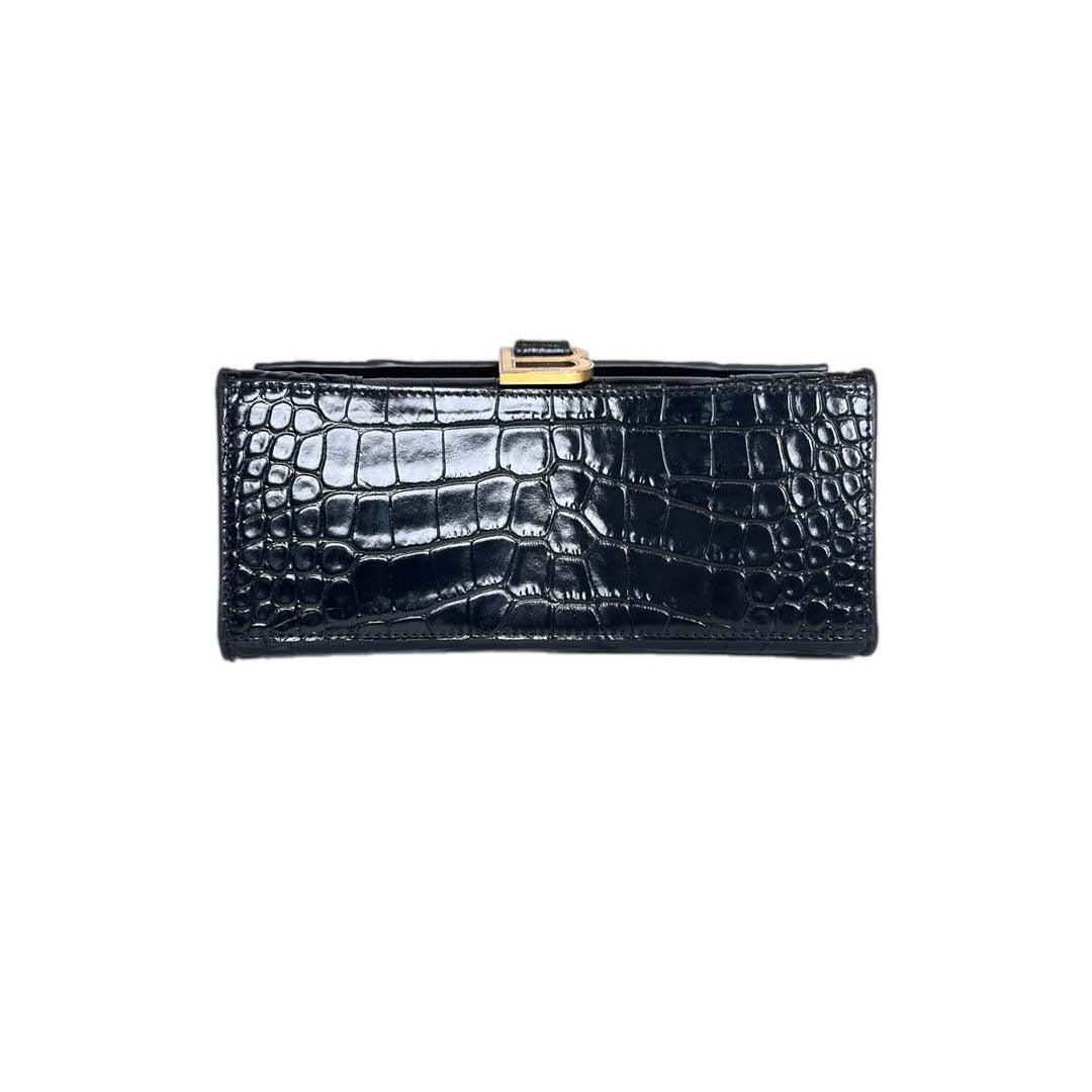 Balenciaga Small Black Embossed Crocodile Hourglass Bag