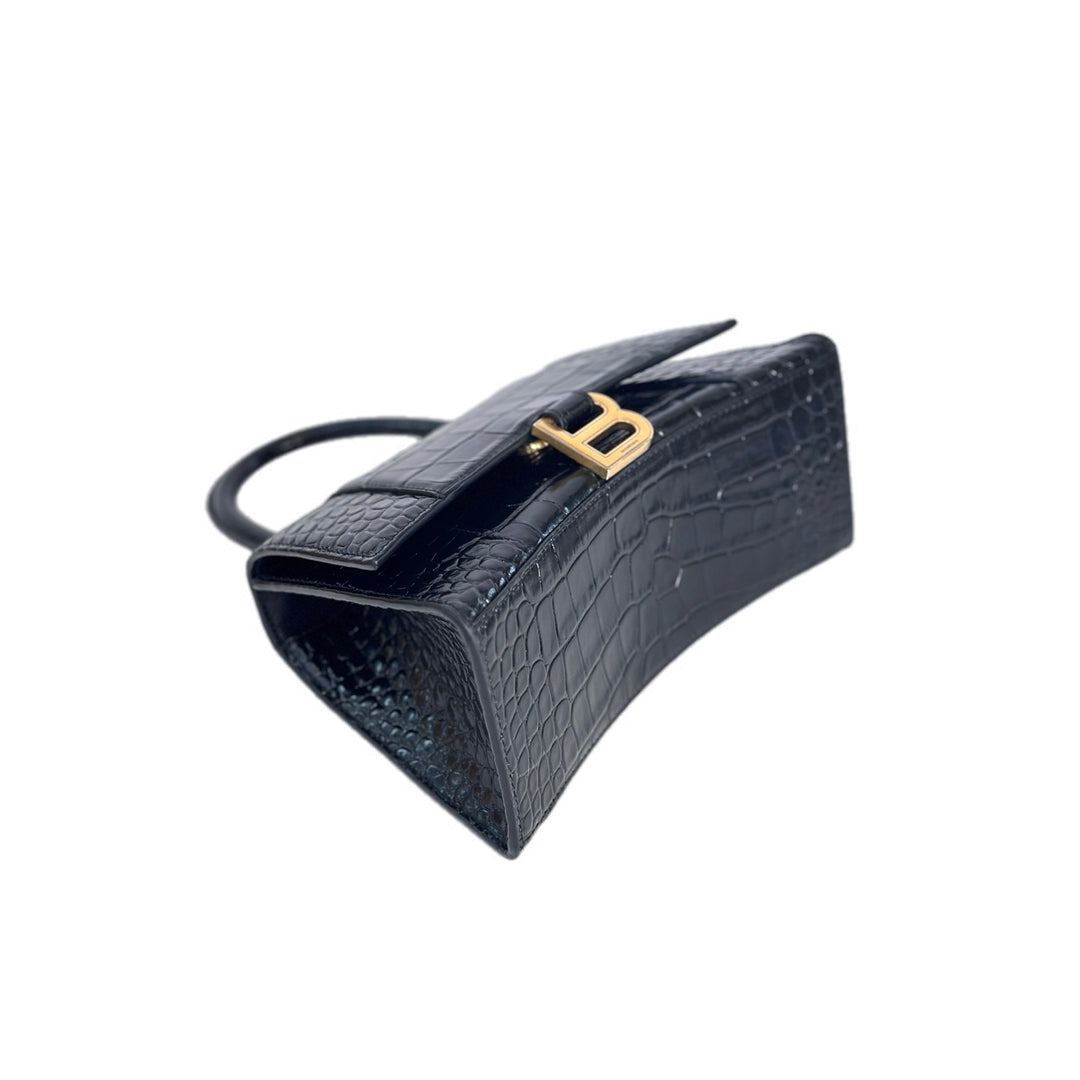 Balenciaga Small Black Embossed Crocodile Hourglass Bag