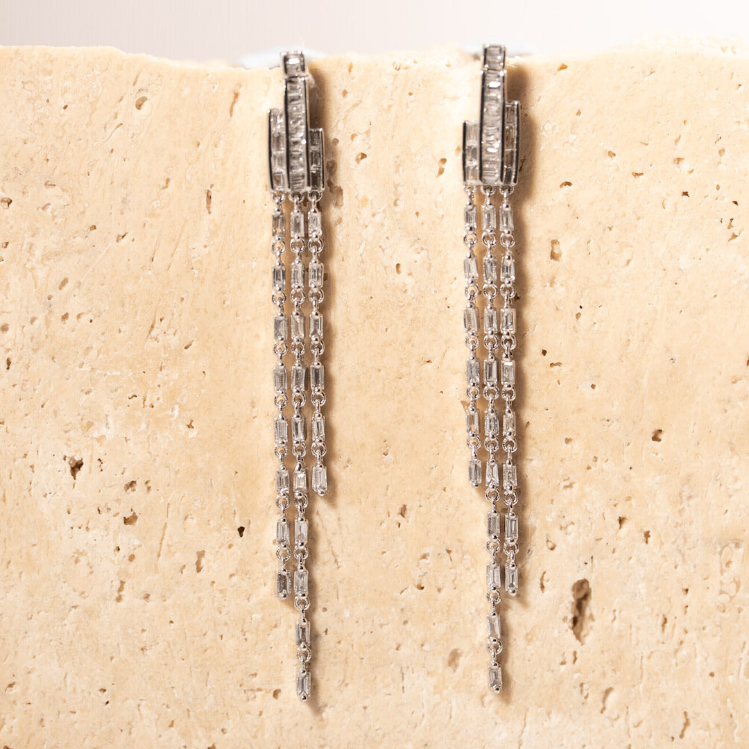 Natural White Diamond Long Tassel Earrings D0.50ct,18K