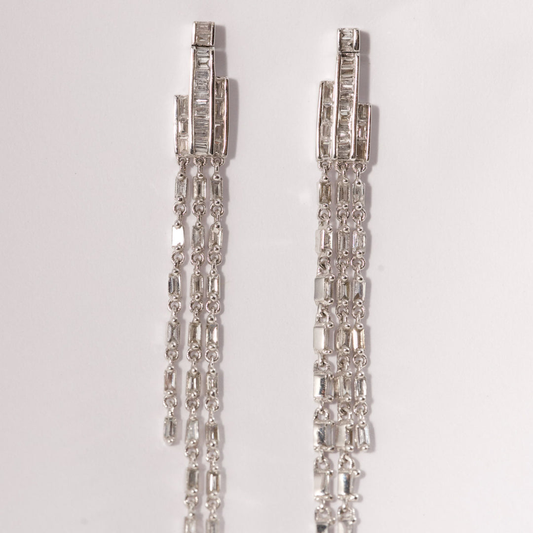 Natural White Diamond Long Tassel Earrings D0.50ct,18K