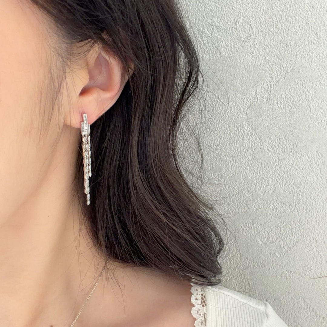 Natural White Diamond Long Tassel Earrings D0.50ct,18K