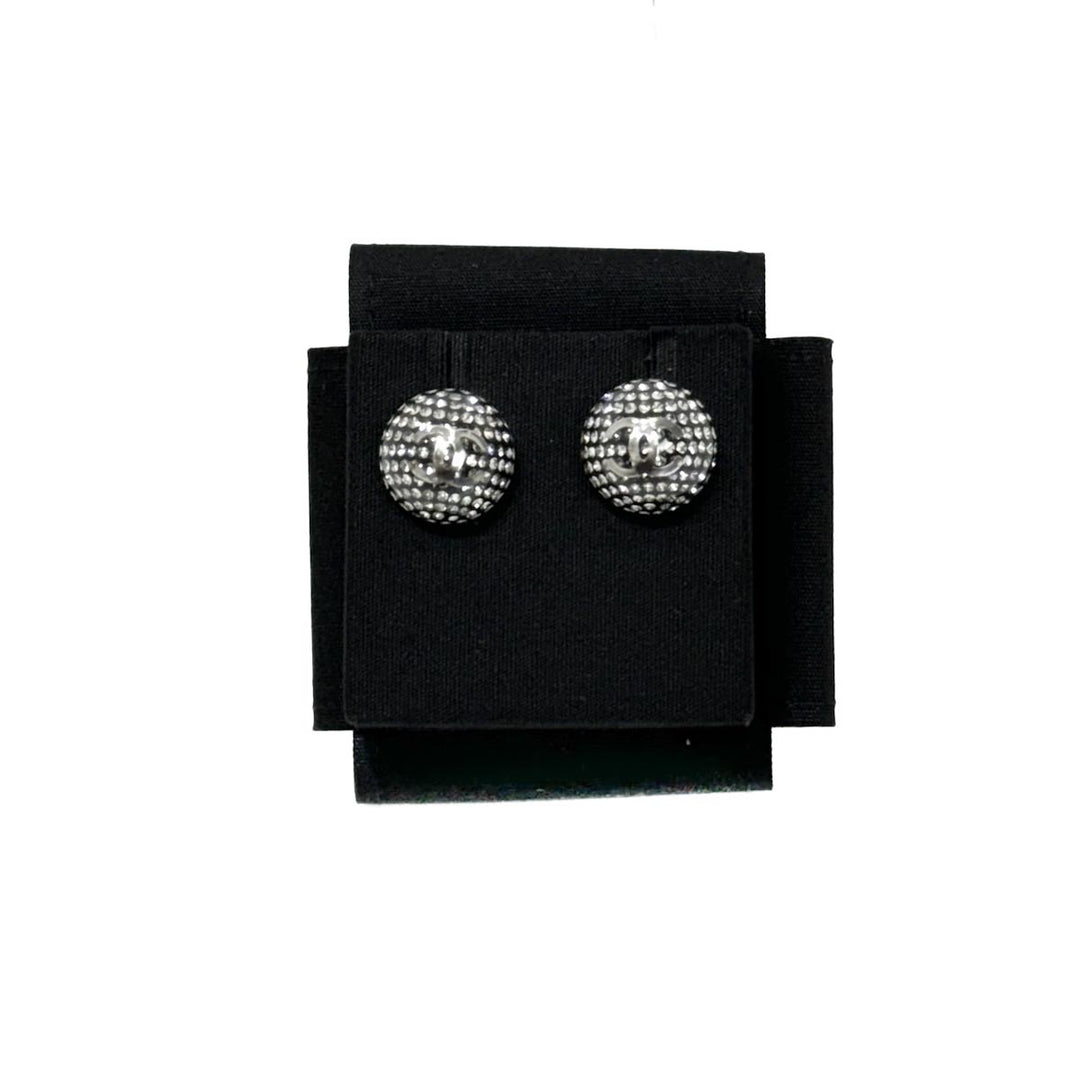 Chanel Black Round CC Earrings