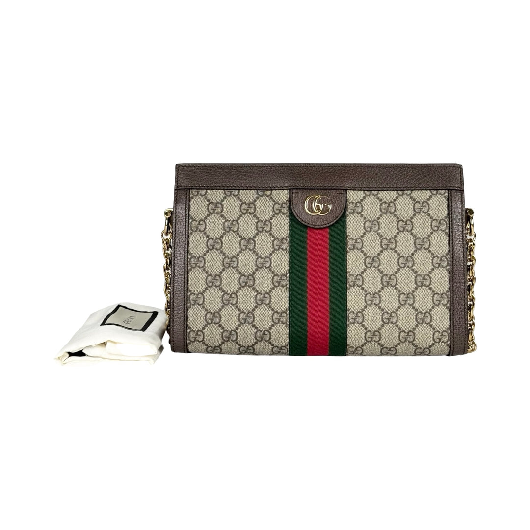 Pre-owned Gucci Ophidia Medium Chain Bag in Brown, Beige, Red, Green Canvas, Calfskin - photo 2