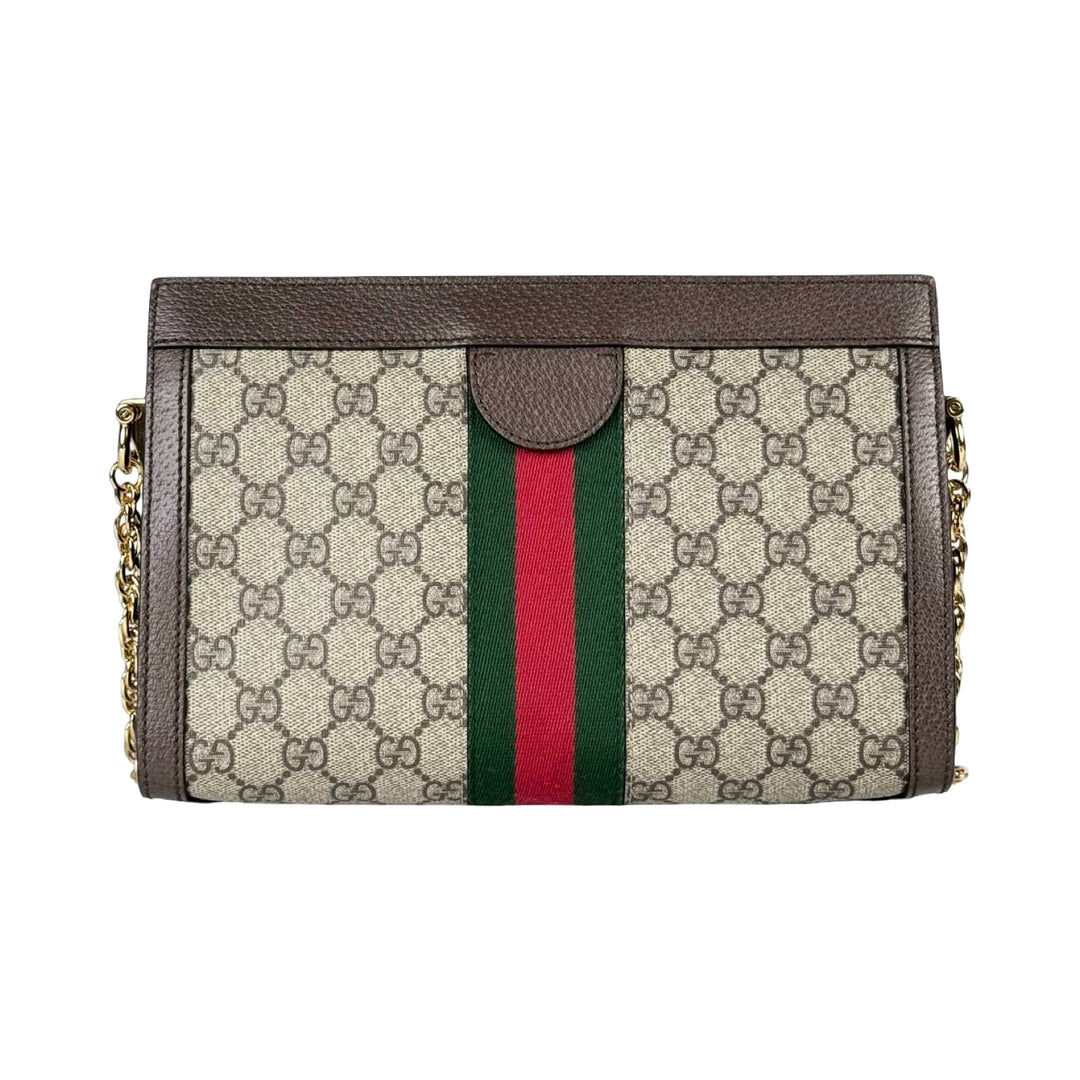 Pre-owned Gucci Ophidia Medium Chain Bag in Brown, Beige, Red, Green Canvas, Calfskin - photo 3