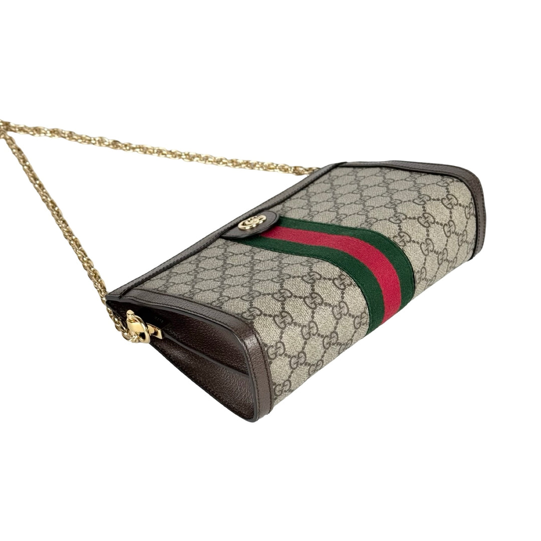 Pre-owned Gucci Ophidia Medium Chain Bag in Brown, Beige, Red, Green Canvas, Calfskin - photo 7