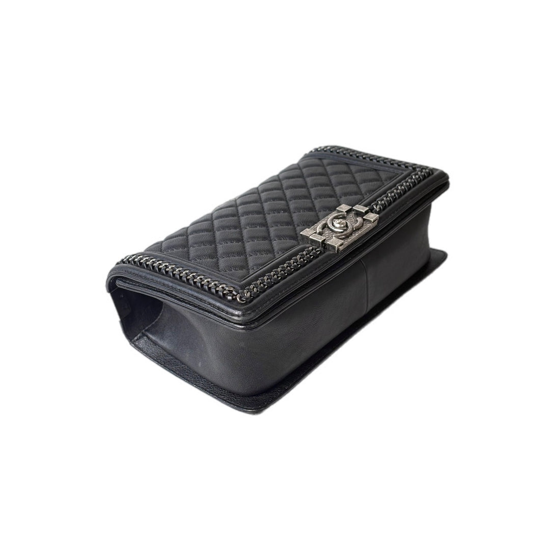 Chanel Leboy  Medium Bag With Top Handle Black Calfskin
